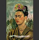 Frida Kahlo Self Portrait with Thorn Necklace painting